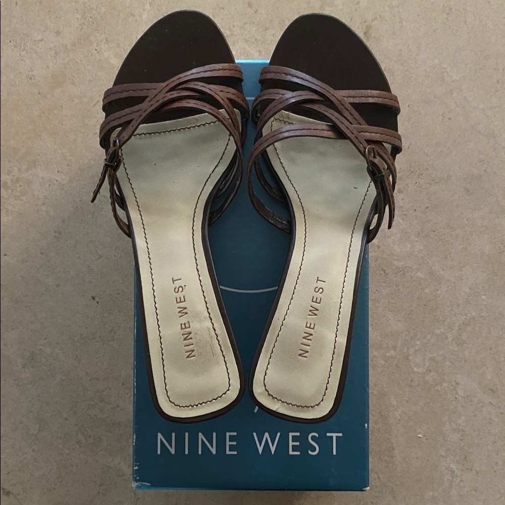 Nine West Brown Leather Heel Sandals